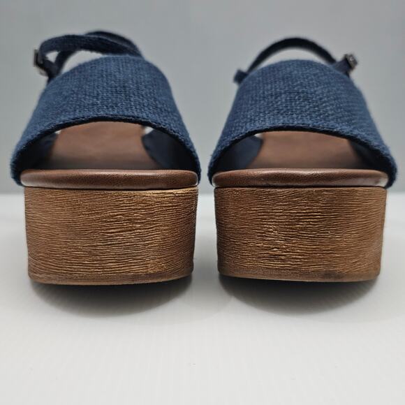 Jeffrey Campbell On Deck Sandal Womens 10 Navy Blue Wood Wedge Platform Heel - Picture 6 of 13